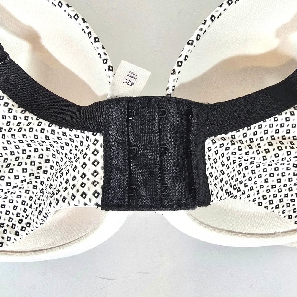 Cacique Smooth Boost Plunge Bra 42C White Black Polka Dot Lace Trim Underwire - Picture 5 of 8